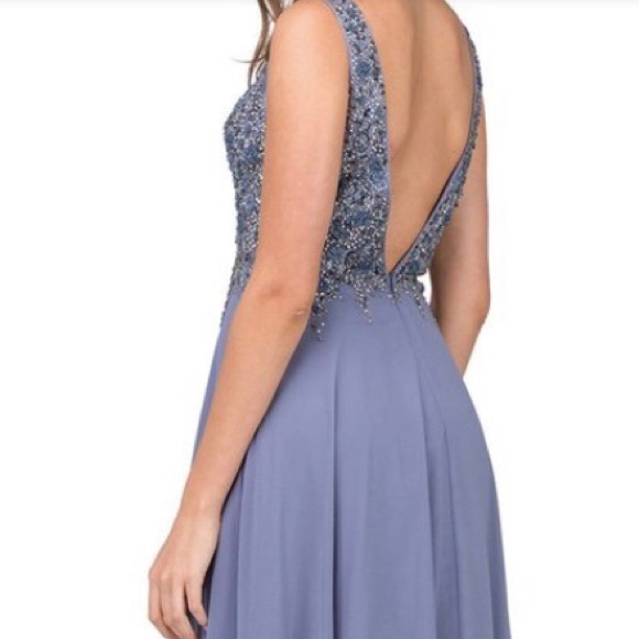 NWT! Floral Beaded Deep V-Neck A-Line Prom Dress - Picture 3 of 7